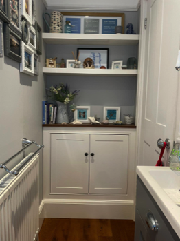 made and fitted bespoke shelves and cupboards, skirting, picture rails including painting